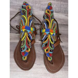 Maasai Handmade beaded Leather Festival Bohemian Colorful Sandals 43/10.5